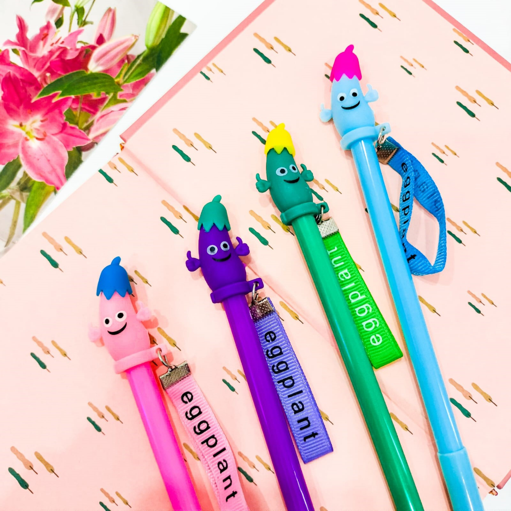 &quot;PULPEN KARAKTER TERONG WAJAH EGGPLANT PENA GEL PEN ALAT TULIS KANTOR LUCU STATIONERY SAYUR SAYURAN  KADO UNIK WARNA&quot;