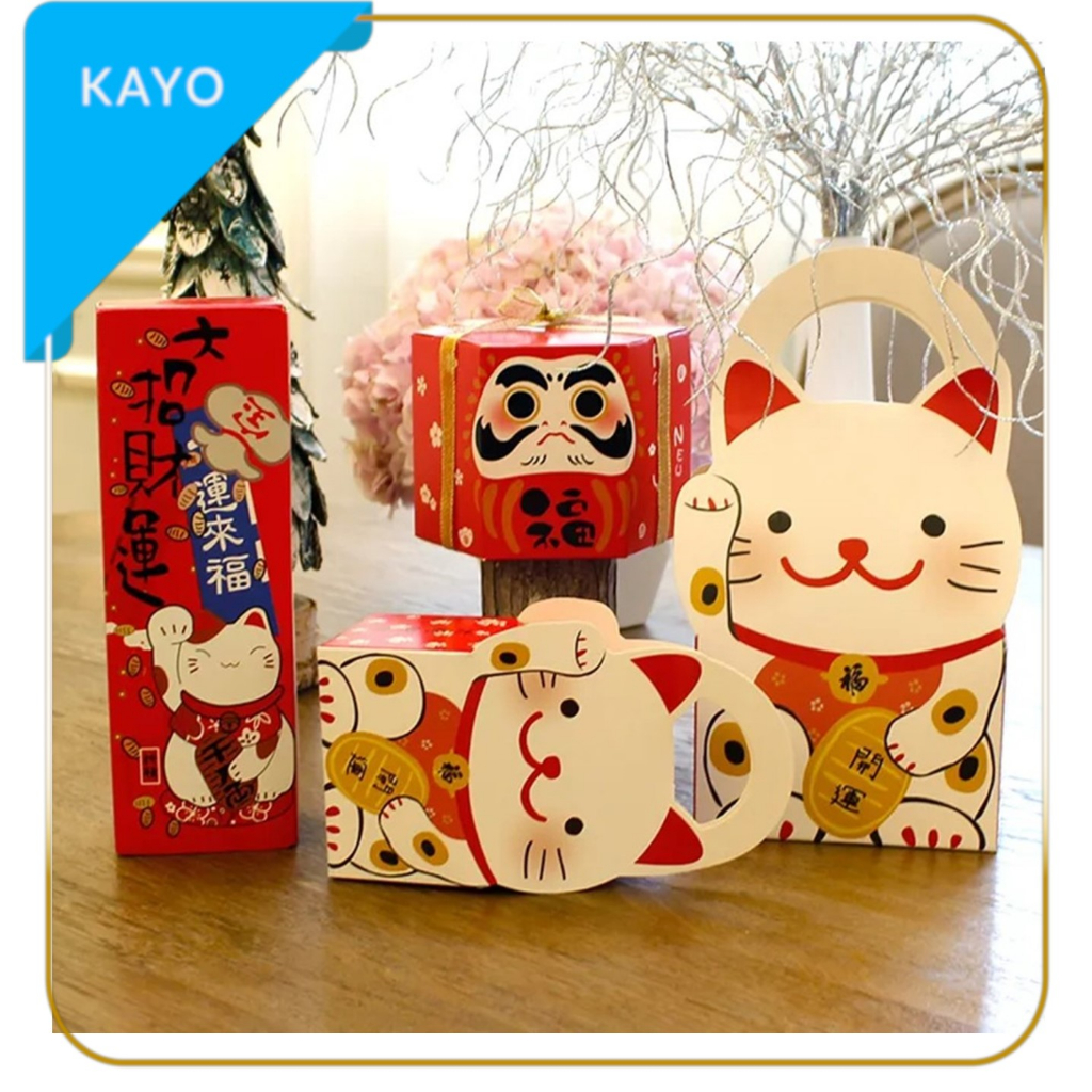 

box bingkisan souvenir motif kucing hoki hadiah imlek packing bingkisan cookies candy