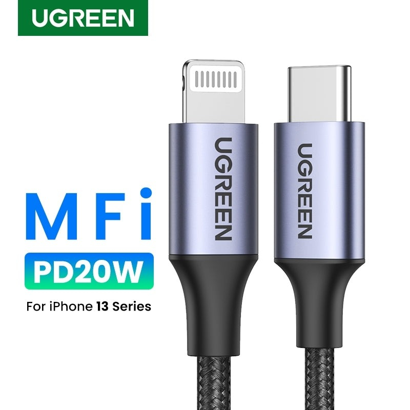 UGREEN ORIGINAL Kabel Data Nylon Type C to Lightning TPE 20W 36W 3A PD Power Delivery Fast Charging MFI Made For Iphone 11 12 13 14 Pro Max 20 36 Watt Charger Casan Ori