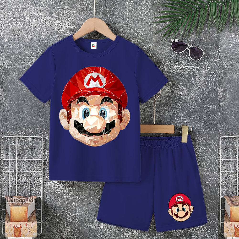 Baju Anak Stelan Usia 4-10 Tahun MARIO BROS Kaos 3/4 Cowok Cewek  Celana Pendek Harian