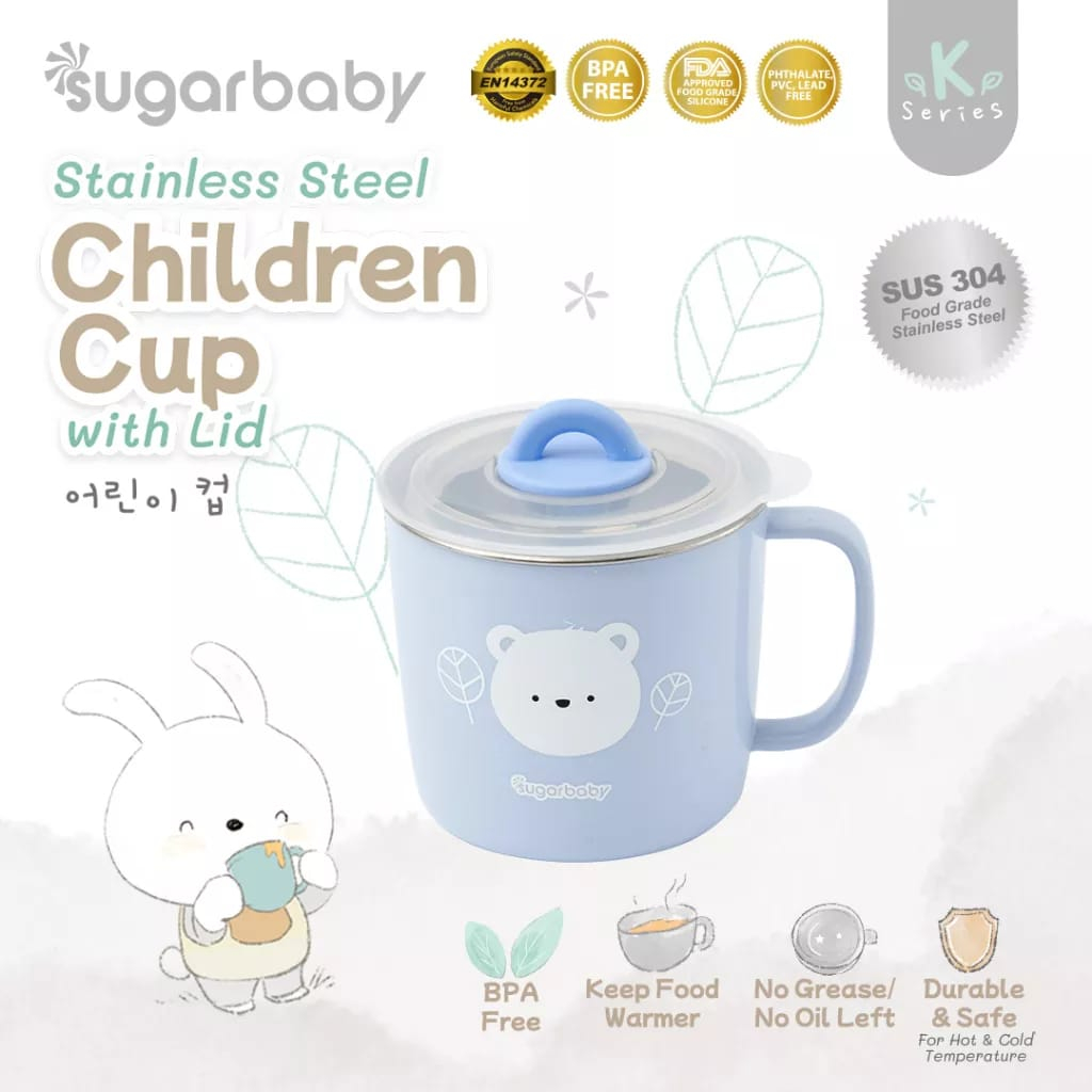 Sugar Baby Stainless Steel Cup with Lid/ Sugarbaby Gelas Minum stainless steel Anak/Gelas Minum Anak