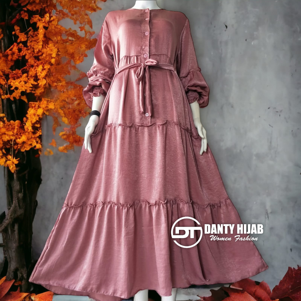 Maura Maxy Gamis Bahan Santtorrini Lengan Smock Rufle