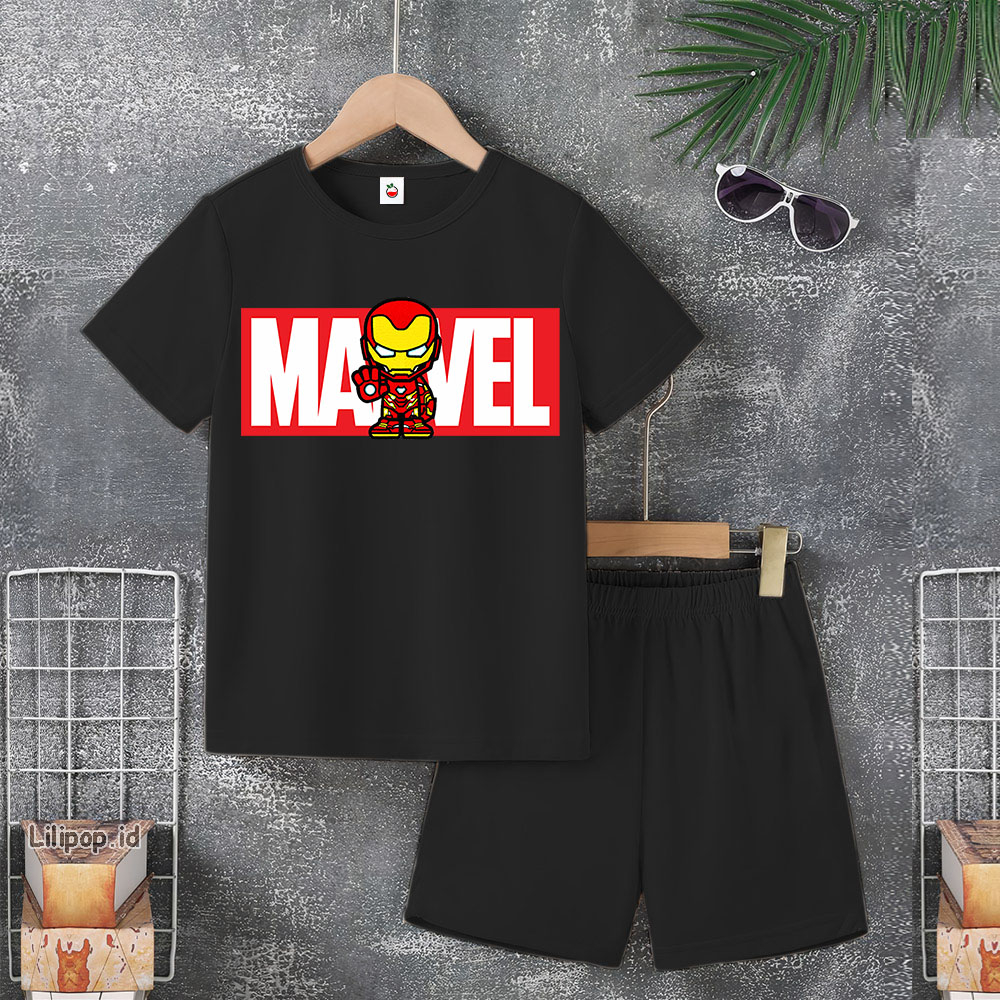 Baju Anak Stelan Usia 5-10 Tahun IRON MAN THOR Kaos 3/4 Cowok Cewek  Celana Pendek Harian