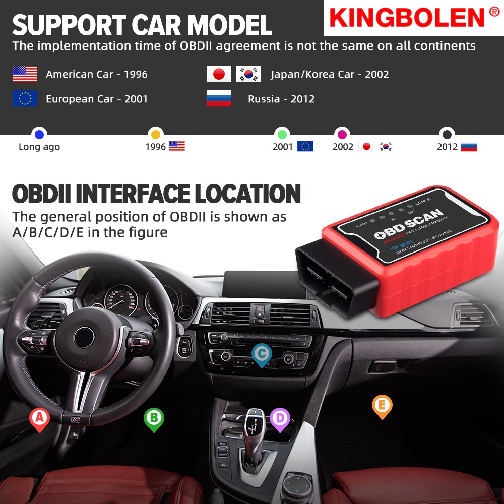 KINGBOLEN Car Diagnostic OBD II OBD2 ELM327 V1.5 Scan PIC1825k80 Bluetooth Wifi Scanner Reader  iPhone Android Torque