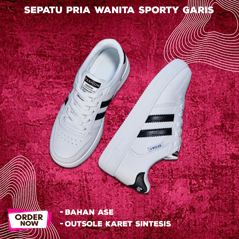 Sepatu Sneakers Wanita Pria Putih Original 100 Casual Tali Kets Kekinian Import Sport Sekolah Keren 