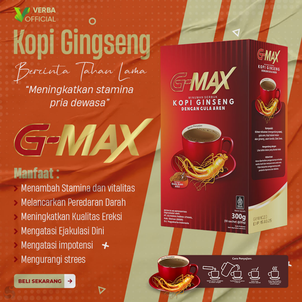 

GMAX Kopi Stamina Pria Dewasa Tahan Lama Original BPOM Kopi Gingseng G Max Kopi Kesehatan Pria dan Wanita