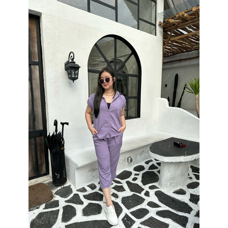 JOSHIN Rere oneset kemeja lady sofia - setelan krah celana 7/8