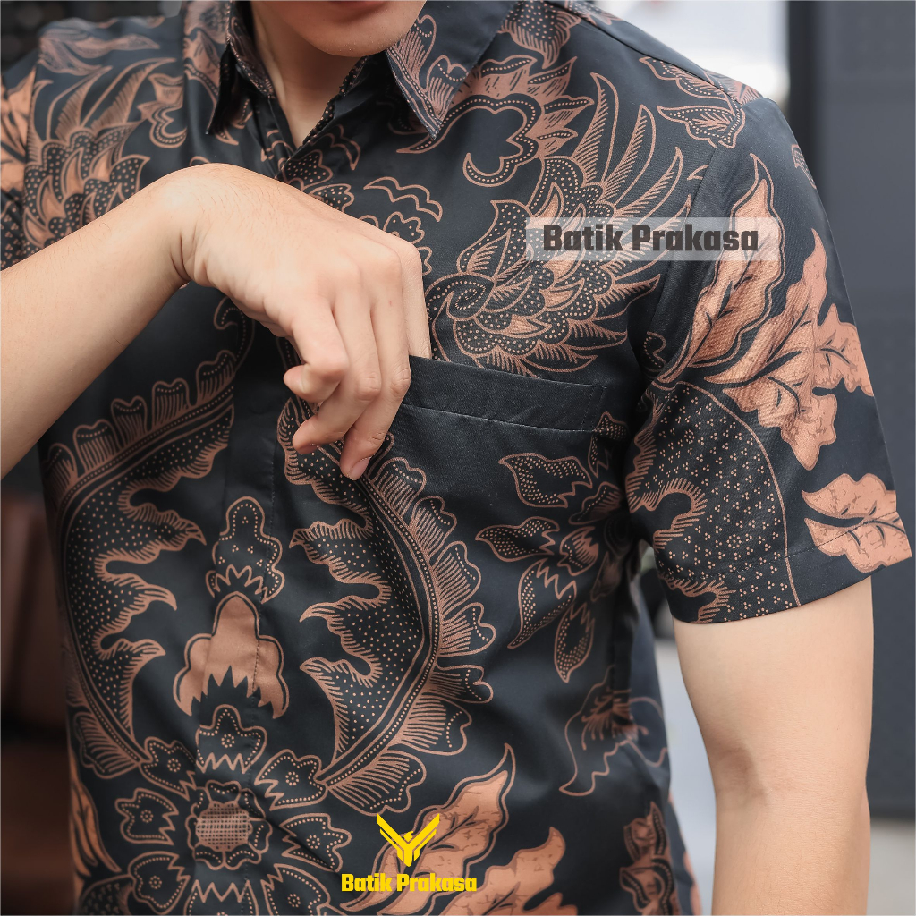 Kemeja Batik Prakasa Motif Bhadrika Slimfit Lengan Pendek Batik Solo