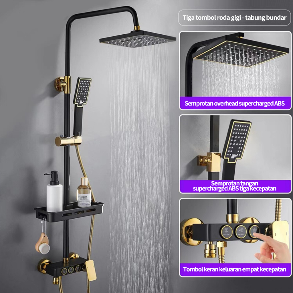 Shower Kamar Mandi 4 Dalam 1 Set Dengan Sprayer Faucet Sprayer / Black Gold Kamar Mandi Shower Set /  Panas Dan Dingin Set Kamar Mandi Besi Tahan Karat