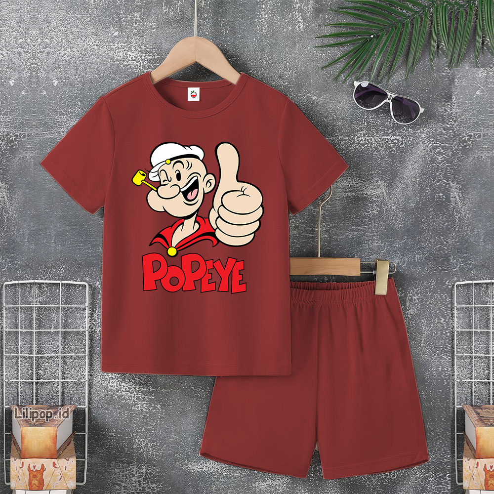 Baju Anak Stelan Usia 4-10 Tahun POPEYE Kaos 3/4 Cowok Cewek  Celana Pendek Harian