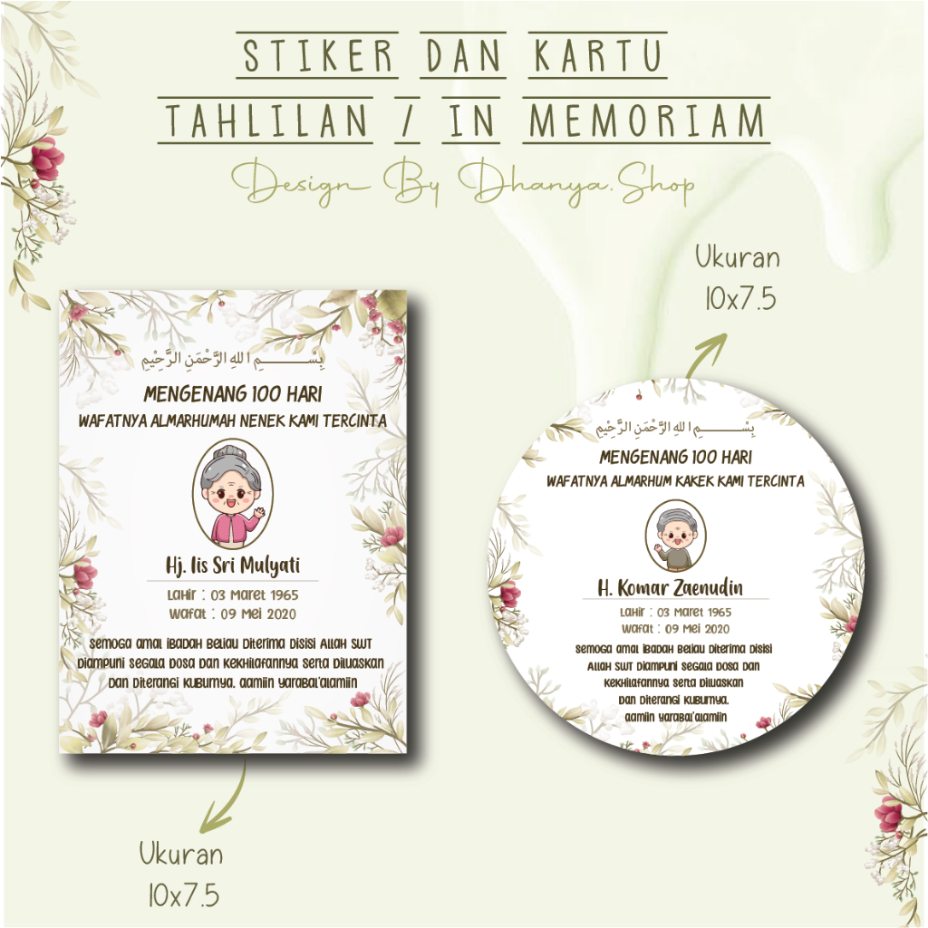 

Stiker Tahlilan / Mengenang Orang Meninggal / Wafat / 100 Harian