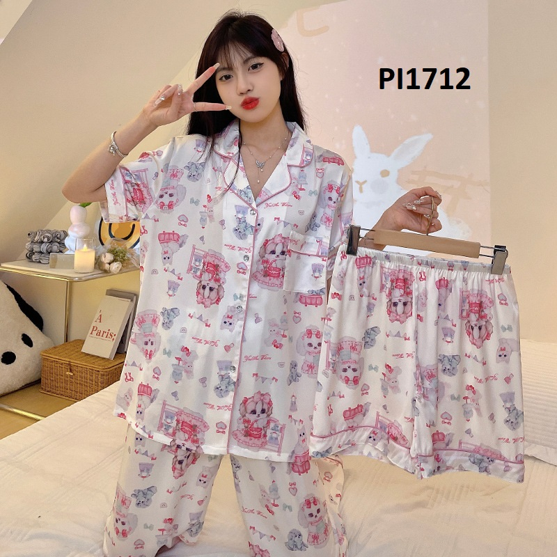 PIYAMA 3IN1 WANITA BAJU TIDUR SUTRA PI1712