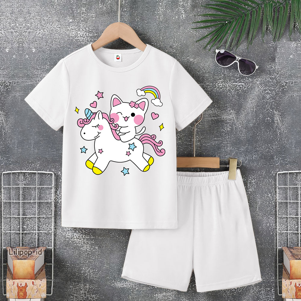 Baju Anak Stelan Usia 4-10 Tahun UNICORN Kaos 3/4 Cowok Cewek  Celana Pendek Harian