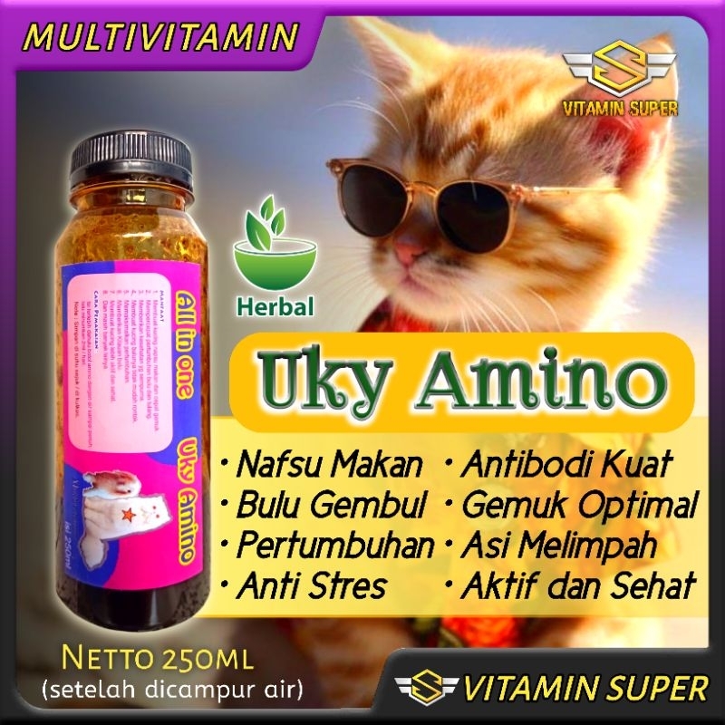 Vitamin Kucing Uky Amino 250 ml Dijamin Bagus | Vitamin Nafsu Makan, Bulu, Kulit  dan Antibodi