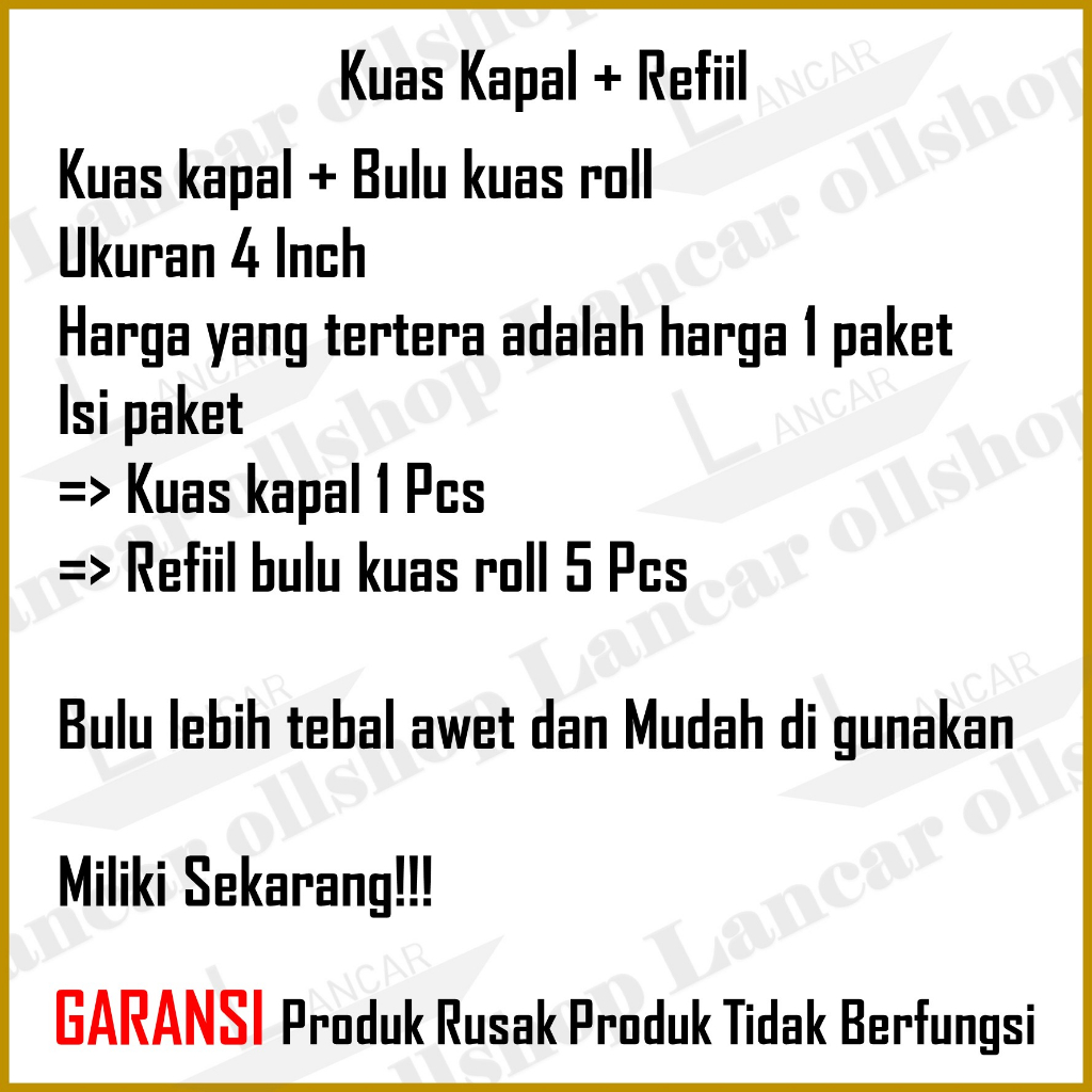 PAKET! Kuas Roll Kapal Kecil 4 inch Kuas Rol Kapal Cat Kecil Gagang Panjang + Refiil Bulu Kuas Roll Tebal