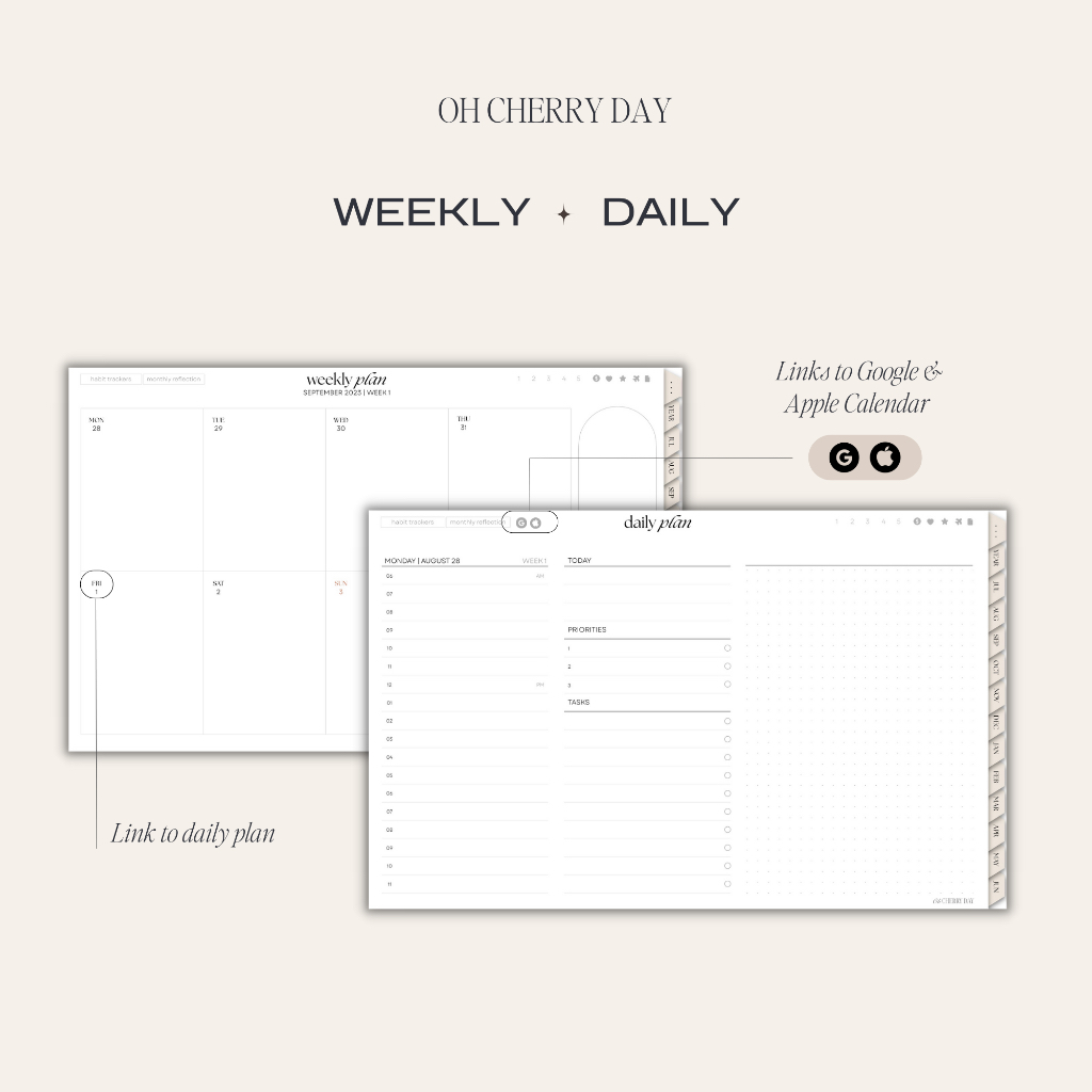 Minimalist Digital Planner Midyear 2023/2024 Bullet Journal Bujo Notebook untuk iPad / Tablet Digital Stickers - The Modern