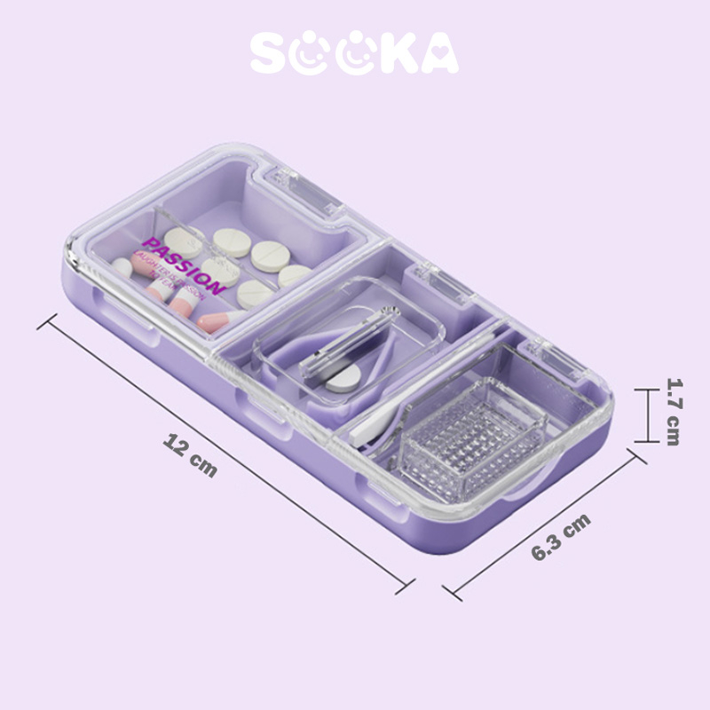 Kotak Obat Multifungsi Sooka - Kotak Obat Multifungsi 3-in-1 dengan Pisau Pemotong dan Penggiling, Kotak Penyimpanan Obat Bayi yang Mudah Dibawa SK-AGB1144