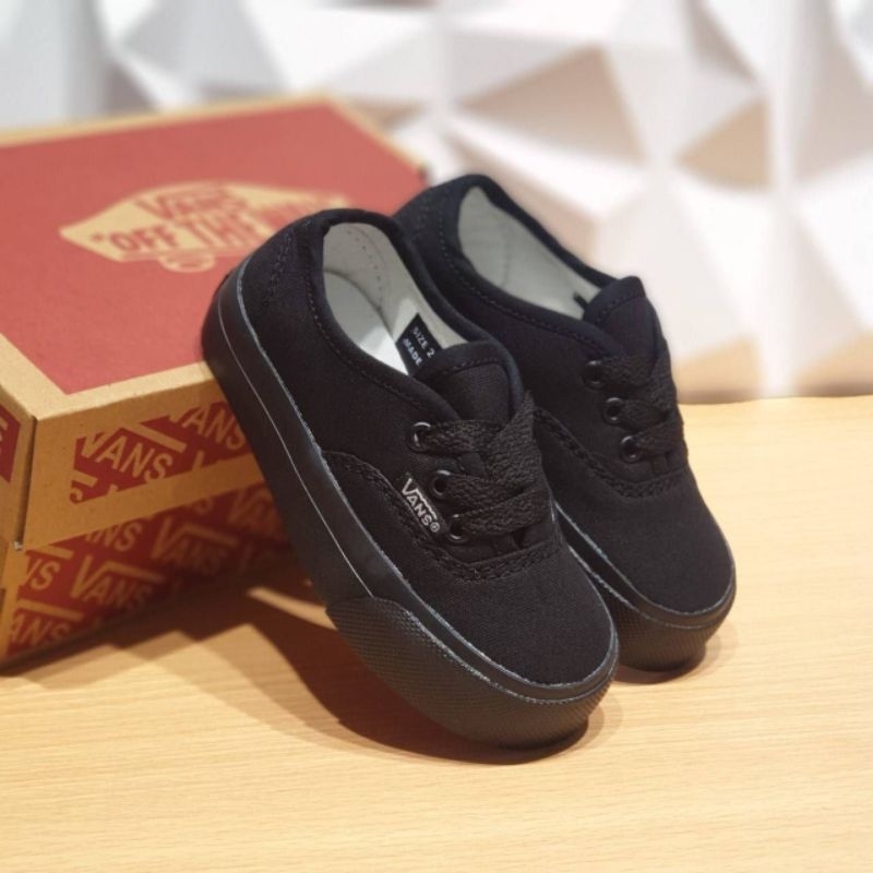 Sepatu Vans Anak Authentic Laki Laki Perempuan Hitam Polos Sekolah Paud Tk Sd Sepatu Vans Anak Full Black Kanvas Tali Premium