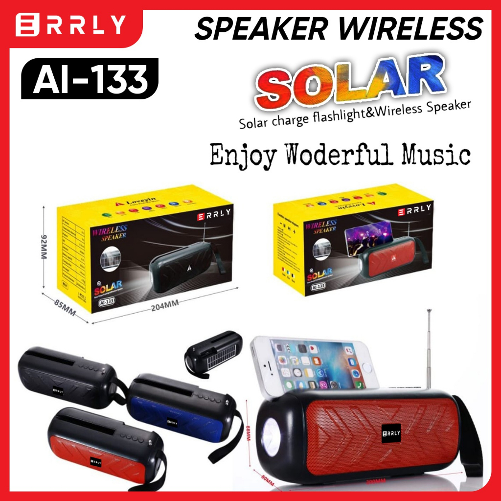 Speaker Bluetooth Solar ERRLY TWS AI-133 Radio Panel Surya Charger Matahari Speker Senter AL133