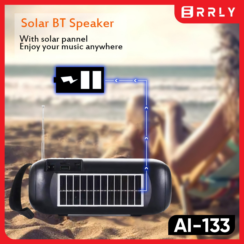 Speaker Bluetooth Solar ERRLY TWS AI-133 Radio Panel Surya Charger Matahari Speker Senter AL133