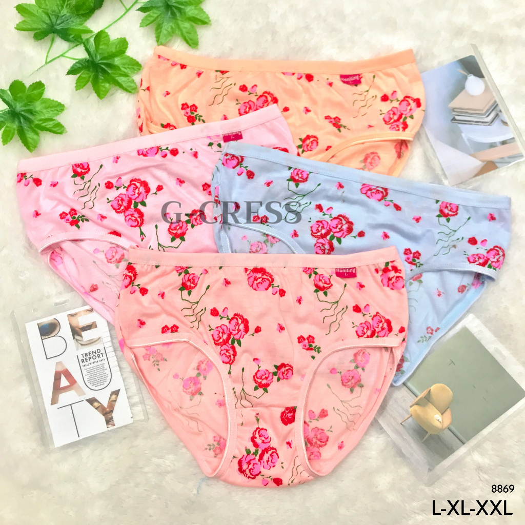 Celana Dalam Cewek/CD Wanita Sepinggul Katun Motif Bunga Karet Kecil CD Murah CD Lembut Terlaris Pak