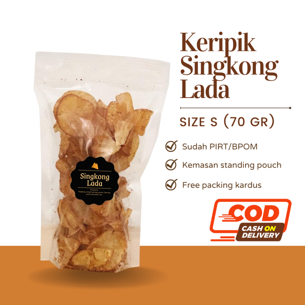 [DELISH SNACKS] Keripik Singkong Asin / Balado / Lada / Keju (S) 70gr / Snack Cemilan Camilan Pedas Gurih