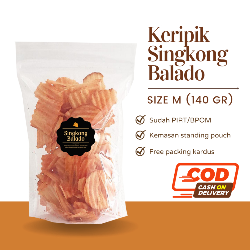 [DELISH SNACKS] Keripik Singkong Asin / Balado / Lada / Keju (M) 140gr / Snack Cemilan Camilan Pedas Gurih