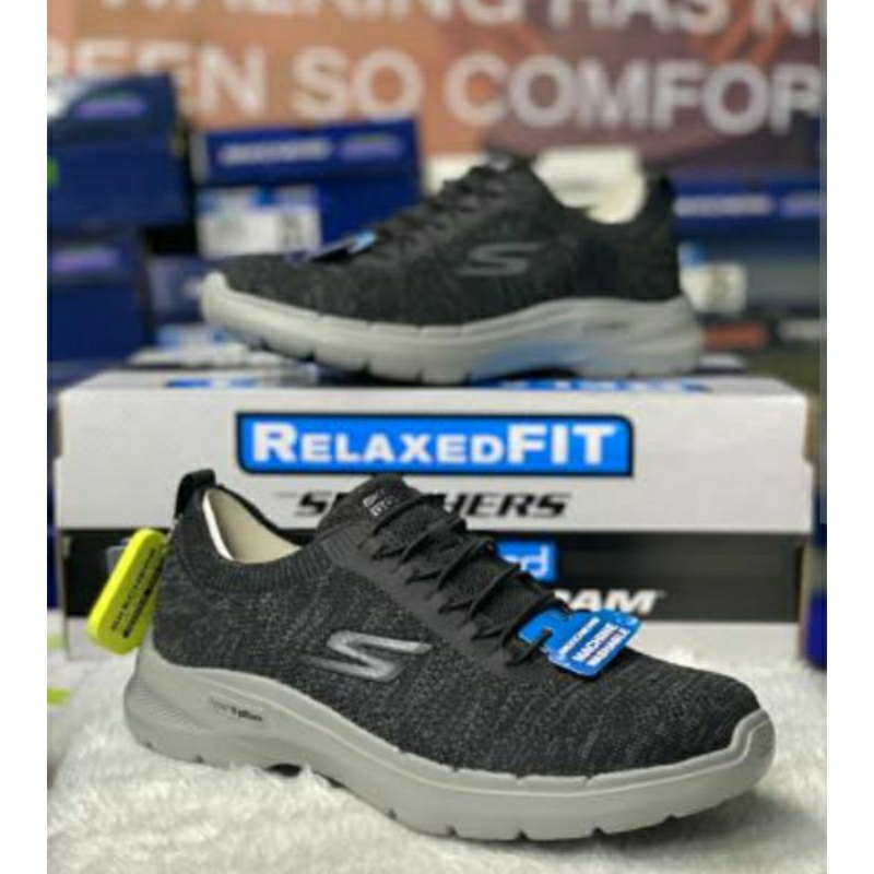 SKECHERS GO WALK 6 MODERNIZED BLACK GRAY SLIP ON MEN SIZE 41 ORIGINAL BY SPORT STATION