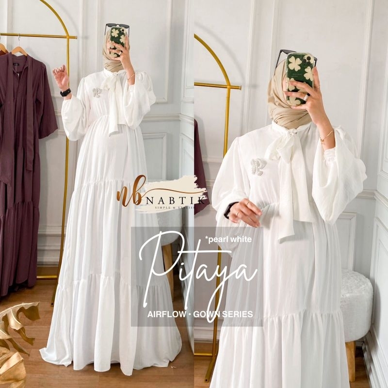 Dres gamis PITAYA Gown model kekinian cutting susun bahan airflow adem nyaman dipakai original by NA