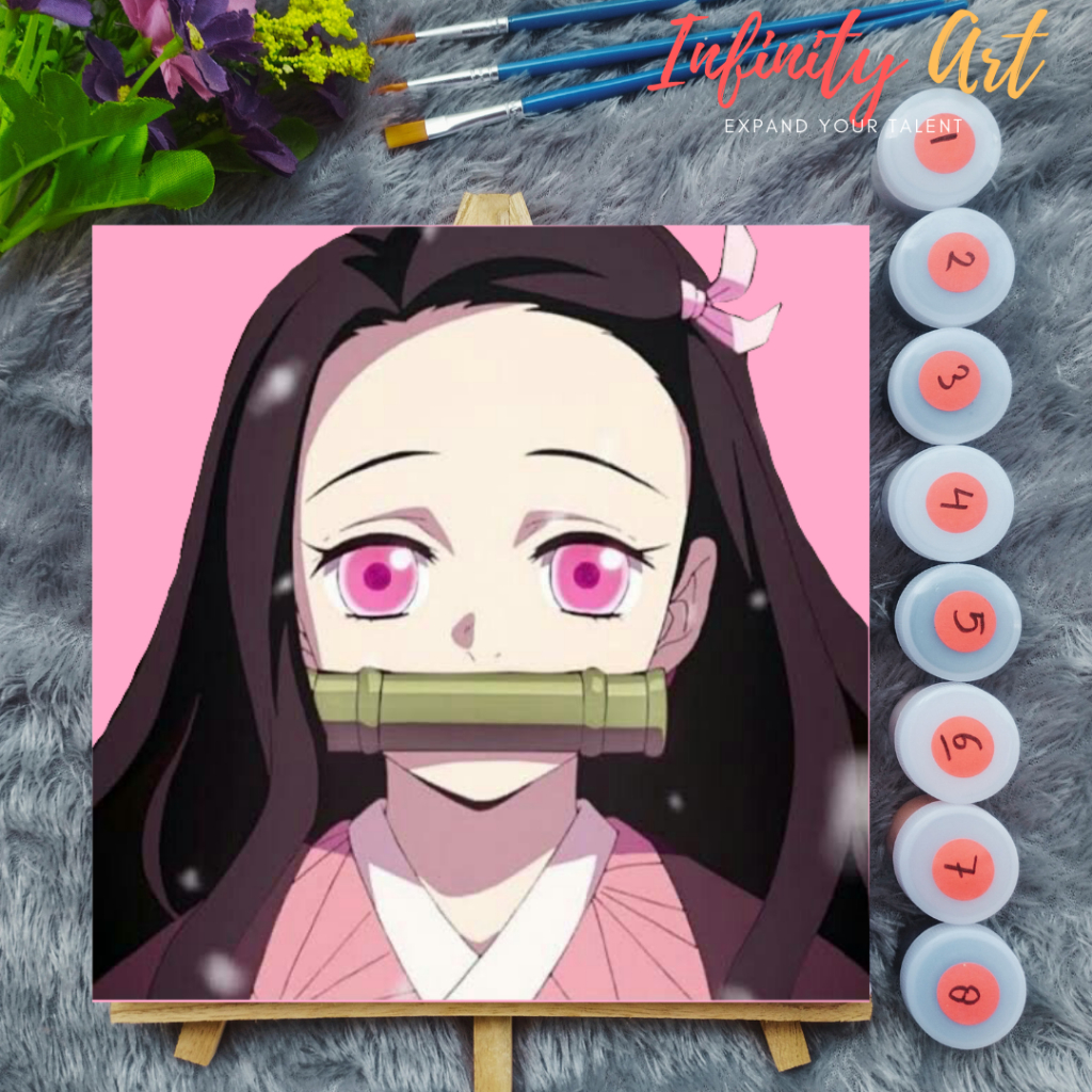 

Paint by Number Anime Demon Slayer Kimetsu no Yaiba Nezuko Tanjiro Inosuke Zenitsu Kanao - DIY Kit Melukis Kanvas 20x20 cm Lengkap Frame - Siap Lukis / Canvas Painting Kit