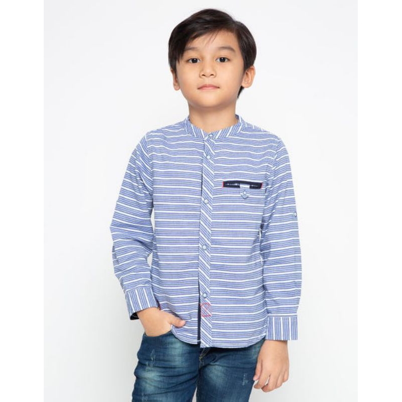 Osella Baju Anak Laki - Laki Kemeja Lengan Panjang Stripe Navy