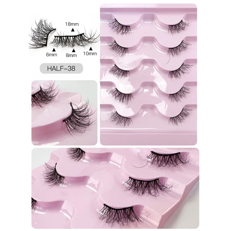 Half Eye Lashes 5 Pairs New Faux Mink Lashes Natural False Eyelashes Wispy Fluffy Eyelash Extension Makeup Half Lashes Tool