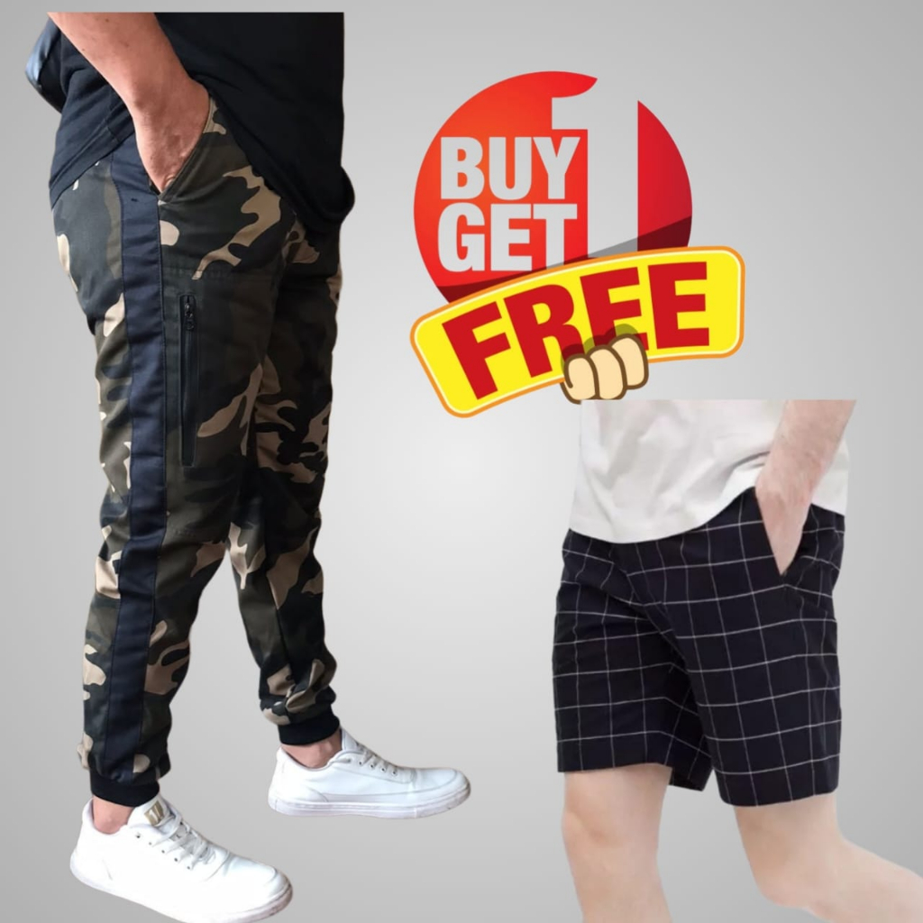 Paket Promo Celana joger army camo free celana pendek tartan