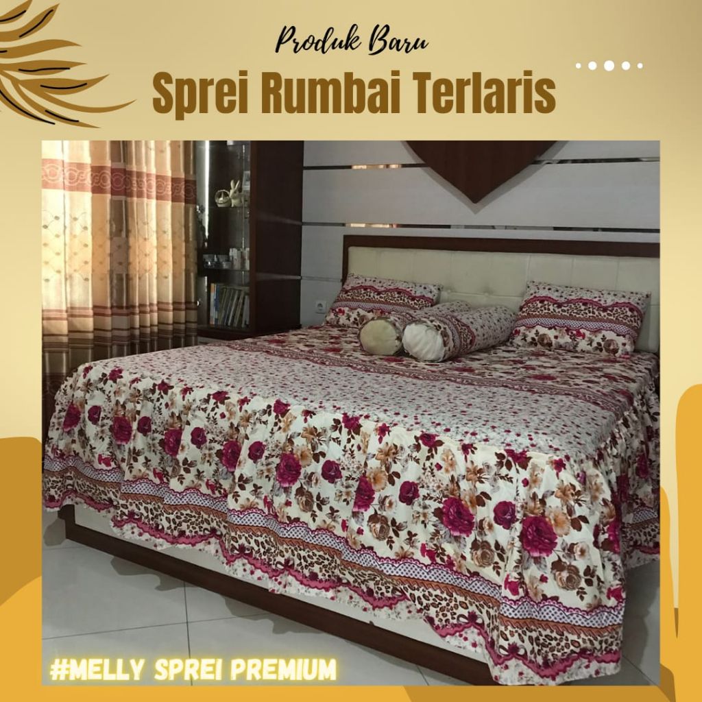 Spray Rempel Premium Motif Bunga Terbaru 2023 Termurah Sprei Pengantin Rumbai Mewah Set Lengkap Bantal Guling Ukuran King Size 180x200x30 No 1  Tinggi 30