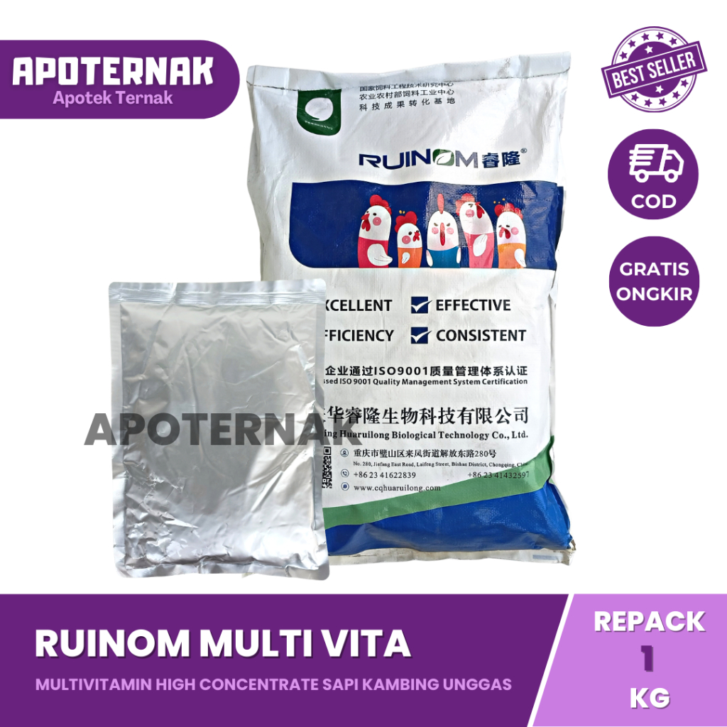 RUINOM MULTIVITA ( Vitamin HC ) 1 Kg | Multivitamin High Concentrate Untuk Ayam Bebek Sapi Kambing Domba Babi