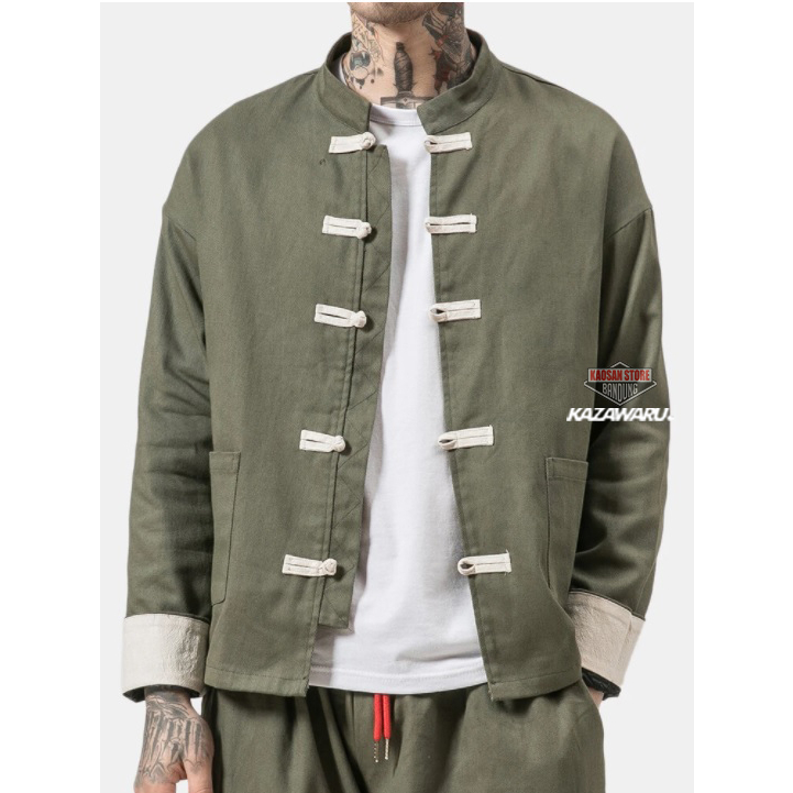 Cheongsam Pria Baju Kemeja Ip Man Ipman Wing CHun Mandarin Japanes Korea Koko Lengan Tangan Panjang 