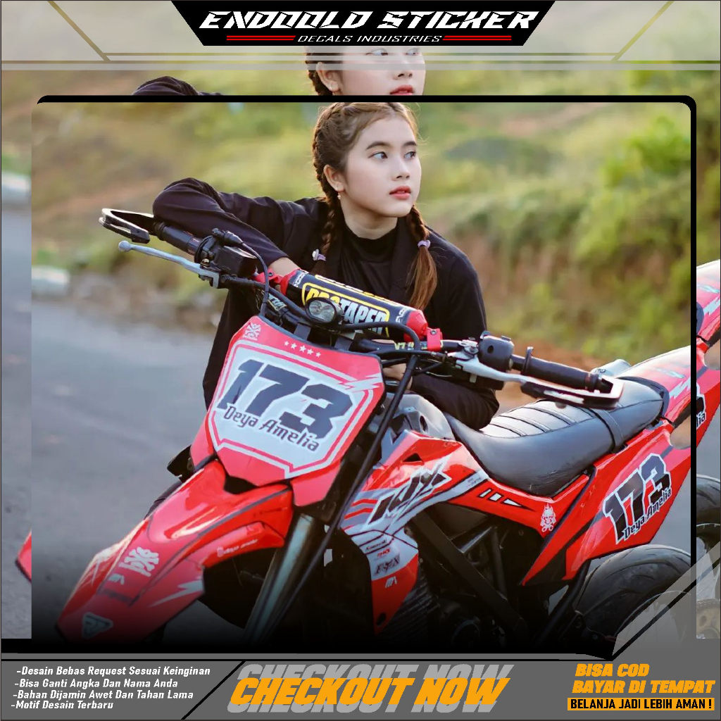 PRODUCT DECAL STIKER MOTOR KLX BF MERAH SIMPLE KEREN BISA CUSTOM. variasi list stiker motor klx bf b