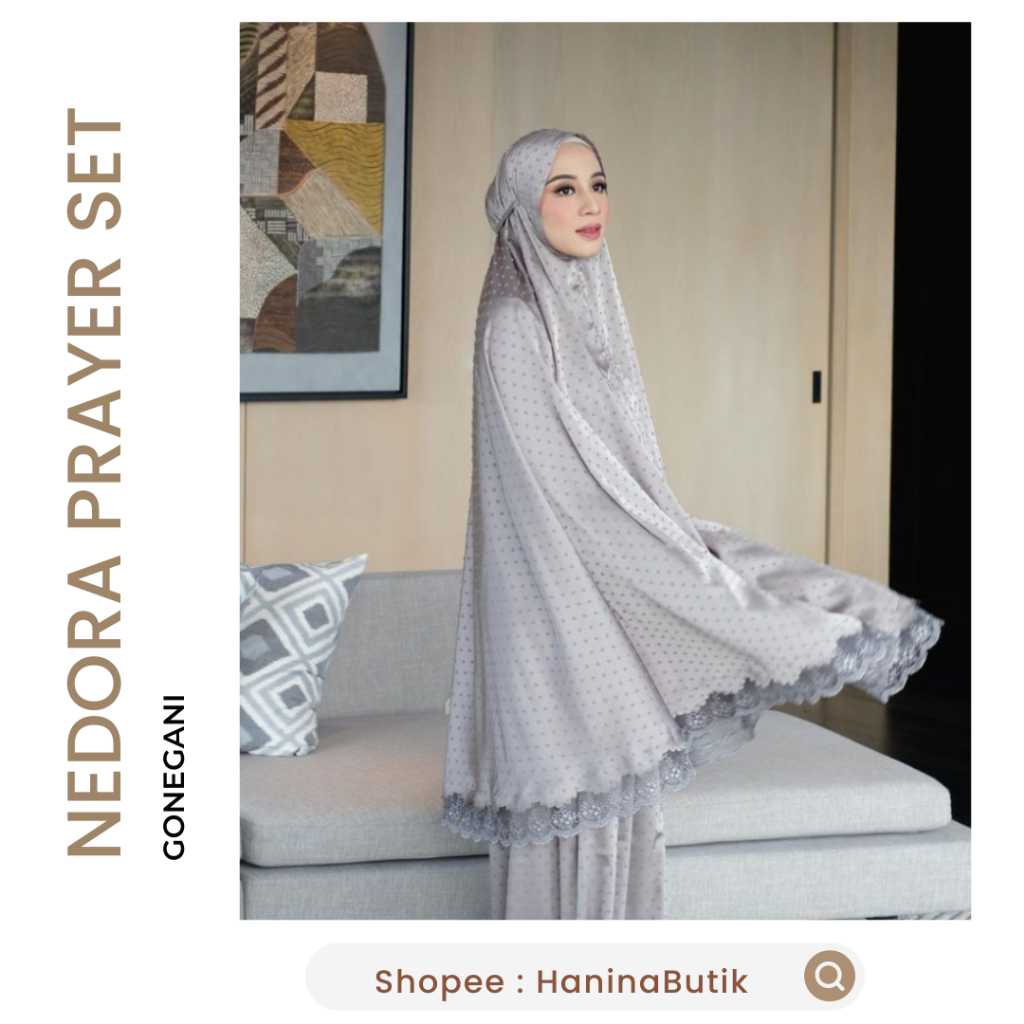 (𝗦𝗜𝗔𝗣 𝗞𝗜𝗥𝗜𝗠) NEDORA PRAY SET PRAYER SET SMOKE GREY MUKENA by GONEGANI