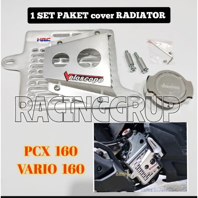 Cover Tutup Radiator Pcx 160 Vario 160 + CAP Radiator CNC Universal SILVER