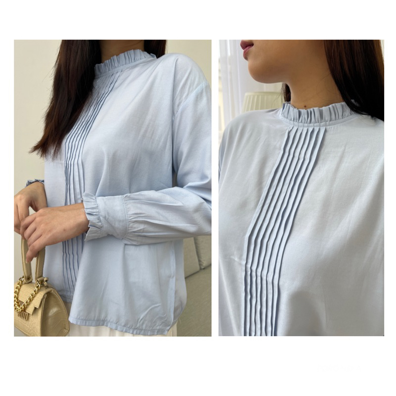 PORO NAKA - IZA Blouse | Atasan Wanita Lengan Panjang Kantor Motif Salur