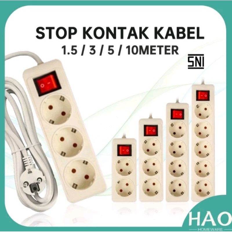 Stop Kontak Kabel 1,5/3/5 Meter Lubang 2/3/4/5