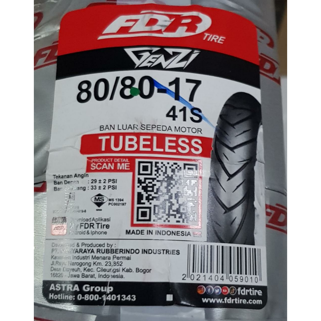 Ban Luar FDR Genzi 80 / 80 ring 17 Tubeless Type