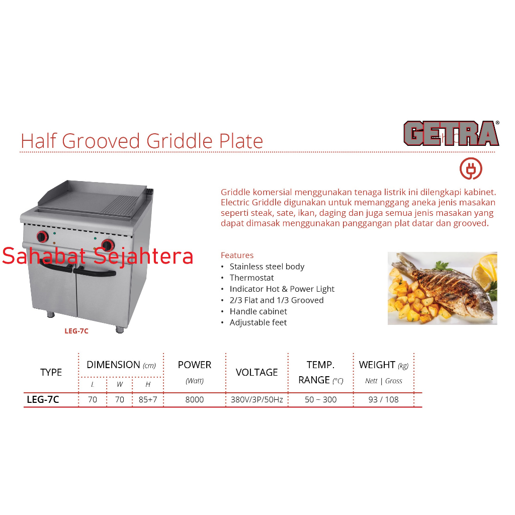 Half Grooved Griddle Plate / Griddle GETRA TIPE LEG-7C