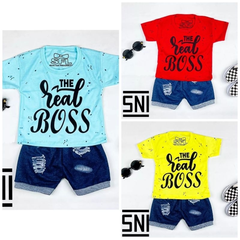 tokolima9 - SETELAN KAOS OBLONG BAYI 0-12BLN ( BAJU DAN CELANA ) MOTIF THE REAL BOSS