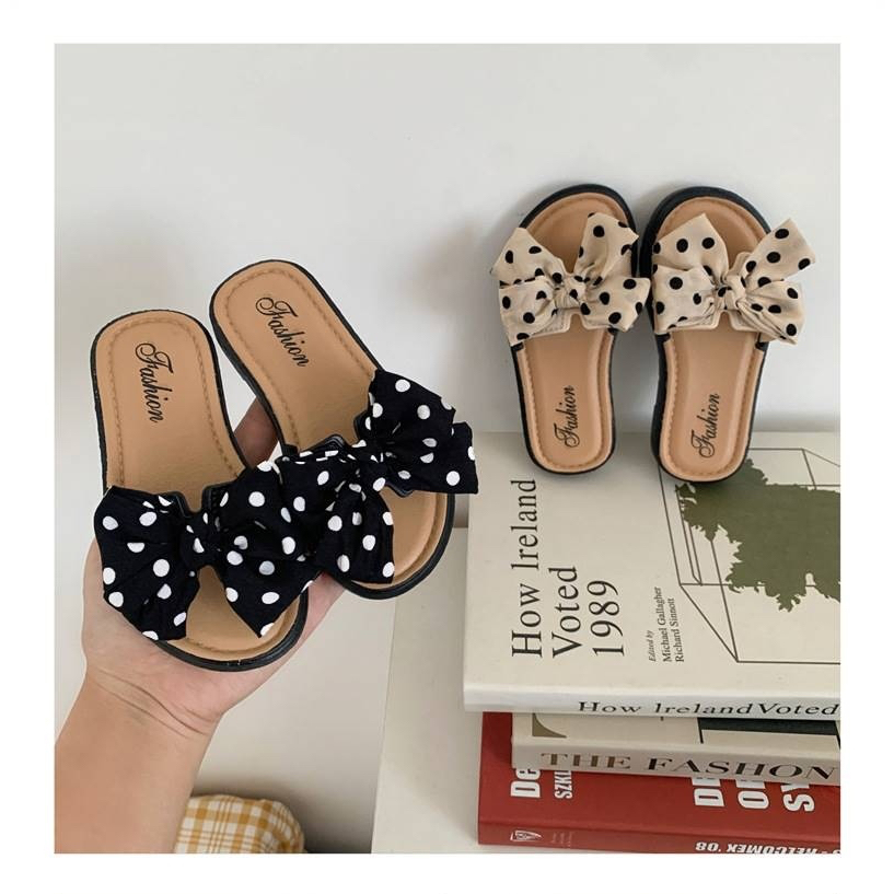 GROSIRTAS LV0132 Sandal Flat Anak Perempuan Motif Pita Polkadot Karet Lentur