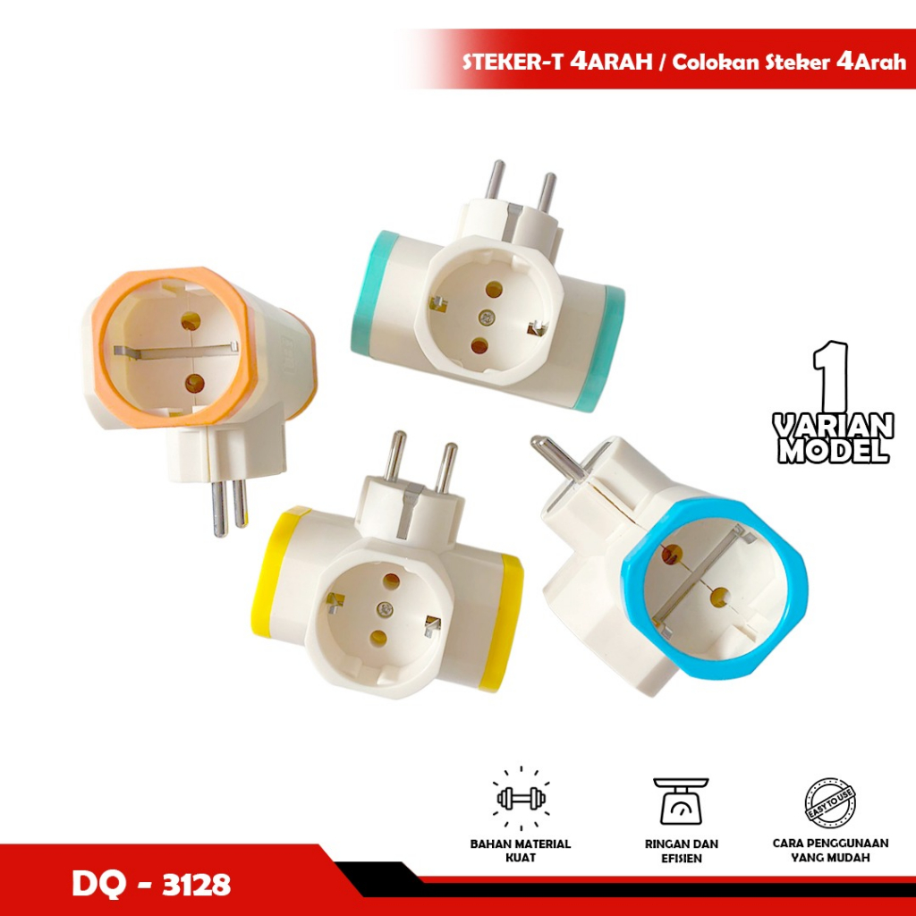 STEKER-T 4 arah+SAKLAR NEON / Colokan Cabang Multi CAHAYA   - SOSOYO