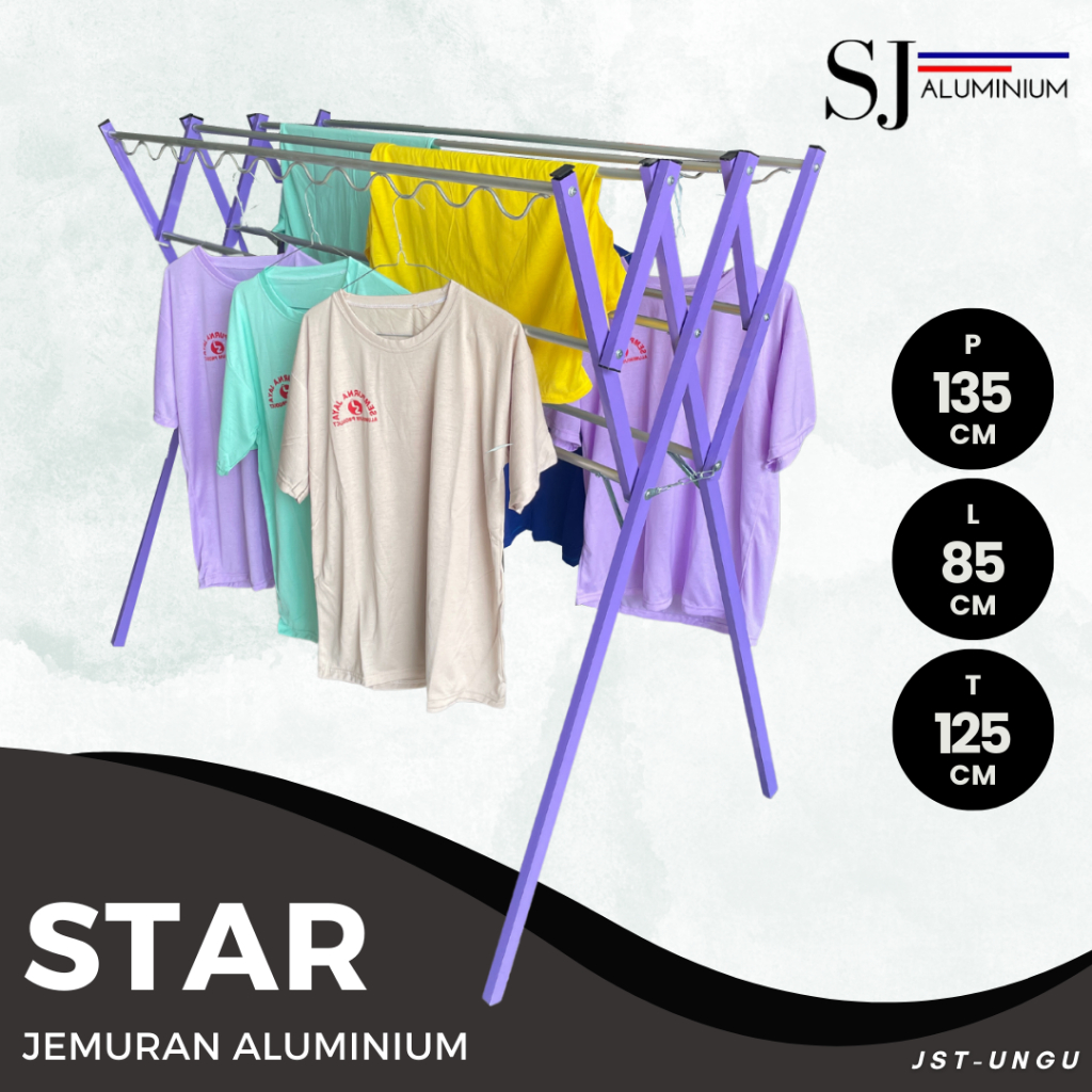 [STAR] Jemuran Aluminium / Jemuran Baju Pakaian Bayi / Rak Handuk Lipat Aluminium Ungu - 135 CM