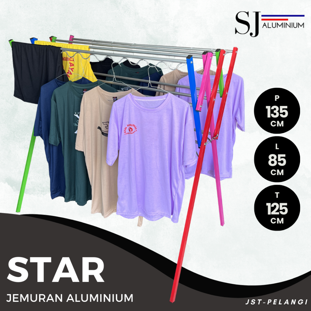 [STAR] Jemuran Aluminium / Jemuran Baju Pakaian Bayi / Rak Handuk Lipat Aluminium Warna - 135 CM