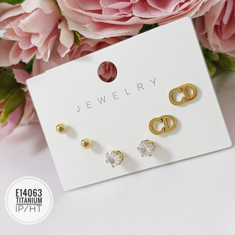 Anting titanium set 3 pcs gold E14063