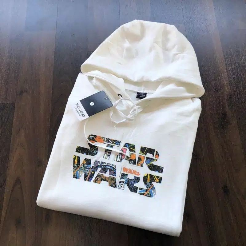 (SABLON) Sweater Pull &amp; Bear Star War Putih Premium Quality Full Print Pria Wanita